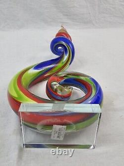 Murano Style Hand Blown Rainbow Glass Swirl Spire Art Decor 23.5 Tall 7.5 Wide