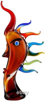 Murano-Style Hand Bolow Art Glass Face Sculptuer 17.31 Tall Mouth-Blown Craft