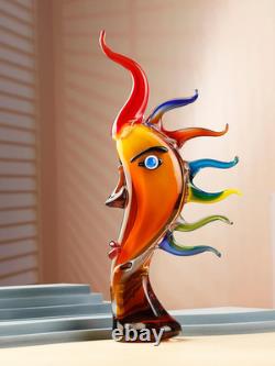 Murano-Style Hand Bolow Art Glass Face Sculptuer 17.31 Tall Mouth-Blown Craft