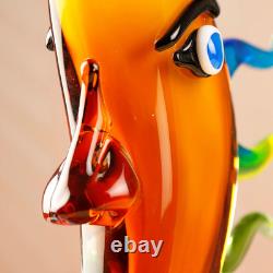 Murano-Style Hand Bolow Art Glass Face Sculptuer 17.31 Tall Mouth-Blown Craft