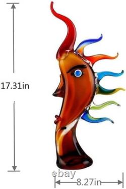 Murano-Style Hand Bolow Art Glass Face Sculptuer 17.31 Tall Mouth-Blown Craft
