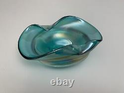 Murano Style Iridescence (Hand-Blown) Glass Ashtray 9x 6 Multicolor