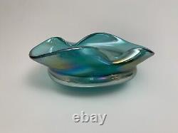 Murano Style Iridescence (Hand-Blown) Glass Ashtray 9x 6 Multicolor