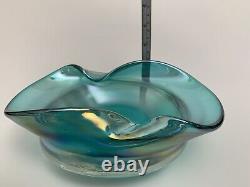 Murano Style Iridescence (Hand-Blown) Glass Ashtray 9x 6 Multicolor