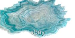 Murano Style Italy Art Glass Aqua White Hand Blown, Free Form Oyster Plate/Bowl