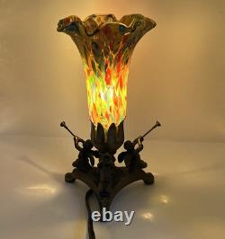 Murano Style Millefiori Hand Blown Glass Lamp Cherub Trumpet Blowers Metal Base