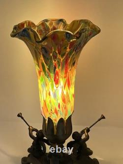 Murano Style Millefiori Hand Blown Glass Lamp Cherub Trumpet Blowers Metal Base