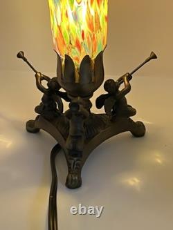 Murano Style Millefiori Hand Blown Glass Lamp Cherub Trumpet Blowers Metal Base