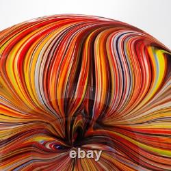 Murano Style Rainbow Swirl Hand-Blown Art Glass Centerpiece Bowl 14 withMetal Std