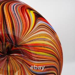 Murano Style Rainbow Swirl Hand-Blown Art Glass Centerpiece Bowl 14 withMetal Std