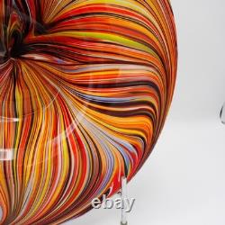 Murano Style Rainbow Swirl Hand-Blown Art Glass Centerpiece Bowl 14 withMetal Std