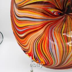Murano Style Rainbow Swirl Hand-Blown Art Glass Centerpiece Bowl 14 withMetal Std