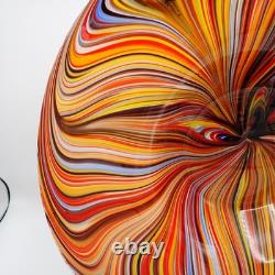 Murano Style Rainbow Swirl Hand-Blown Art Glass Centerpiece Bowl 14 withMetal Std