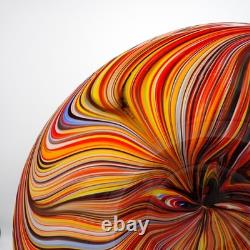 Murano Style Rainbow Swirl Hand-Blown Art Glass Centerpiece Bowl 14 withMetal Std
