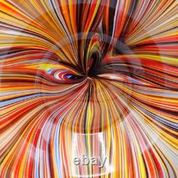 Murano Style Rainbow Swirl Hand-Blown Art Glass Centerpiece Bowl 14 withMetal Std