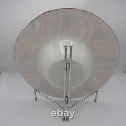 Murano Style Rainbow Swirl Hand-Blown Art Glass Centerpiece Bowl 14 withMetal Std
