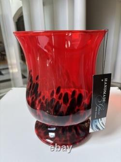 Murano Style Red/Black Spatter Vase. Hand Blown, Made In Poland. 11 Tall