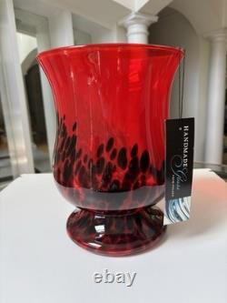 Murano Style Red/Black Spatter Vase. Hand Blown, Made In Poland. 11 Tall