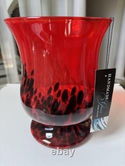 Murano Style Red/Black Spatter Vase. Hand Blown, Made In Poland. 11 Tall
