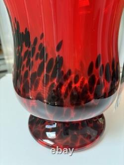 Murano Style Red/Black Spatter Vase. Hand Blown, Made In Poland. 11 Tall
