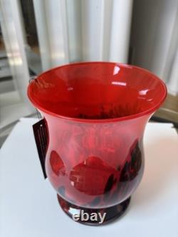 Murano Style Red/Black Spatter Vase. Hand Blown, Made In Poland. 11 Tall