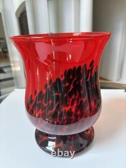 Murano Style Red/Black Spatter Vase. Hand Blown, Made In Poland. 11 Tall