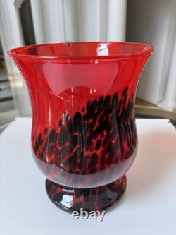 Murano Style Red/Black Spatter Vase. Hand Blown, Made In Poland. 11 Tall