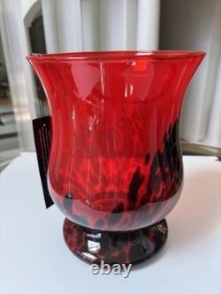 Murano Style Red/Black Spatter Vase. Hand Blown, Made In Poland. 11 Tall
