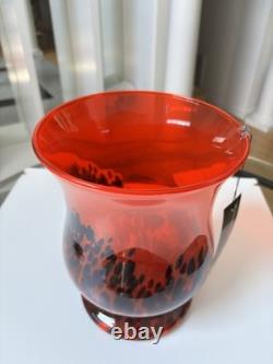 Murano Style Red/Black Spatter Vase. Hand Blown, Made In Poland. 11 Tall