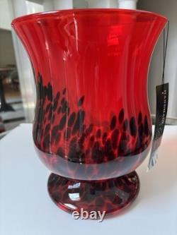 Murano Style Red/Black Spatter Vase. Hand Blown, Made In Poland. 11 Tall
