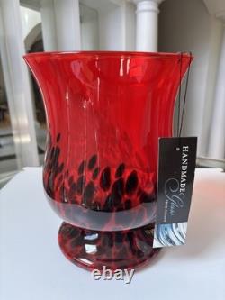 Murano Style Red/Black Spatter Vase. Hand Blown, Made In Poland. 11 Tall