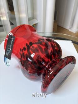 Murano Style Red/Black Spatter Vase. Hand Blown, Made In Poland. 11 Tall