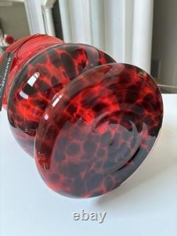 Murano Style Red/Black Spatter Vase. Hand Blown, Made In Poland. 11 Tall