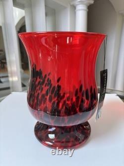 Murano Style Red/Black Spatter Vase. Hand Blown, Made In Poland. 11 Tall
