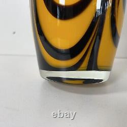 Murano Style Vase Large 24 Inch Tiger Stripe Yellow Brown Tall Hand Blown MCM