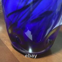 Murano Styled Hand-Blown Glass Vase, Cobalt Blue with Accent Colors & Black Web