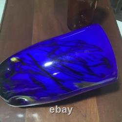 Murano Styled Hand-Blown Glass Vase, Cobalt Blue with Accent Colors & Black Web