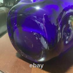 Murano Styled Hand-Blown Glass Vase, Cobalt Blue with Accent Colors & Black Web
