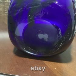 Murano Styled Hand-Blown Glass Vase, Cobalt Blue with Accent Colors & Black Web