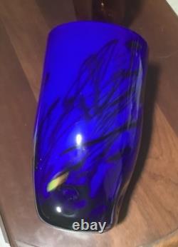 Murano Styled Hand-Blown Glass Vase, Cobalt Blue with Accent Colors & Black Web
