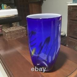 Murano Styled Hand-Blown Glass Vase, Cobalt Blue with Accent Colors & Black Web
