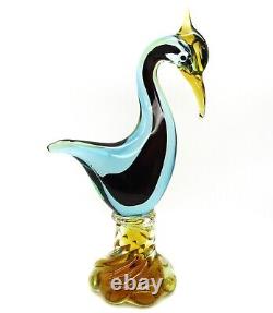 Murano Swan Figurine Hand Blown Glass Blue Black Burgundy Green 12.5 MINT