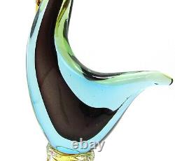 Murano Swan Figurine Hand Blown Glass Blue Black Burgundy Green 12.5 MINT