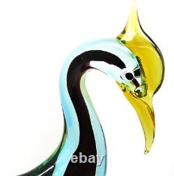 Murano Swan Figurine Hand Blown Glass Blue Black Burgundy Green 12.5 MINT