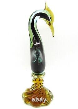 Murano Swan Figurine Hand Blown Glass Blue Black Burgundy Green 12.5 MINT