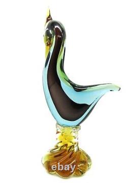 Murano Swan Figurine Hand Blown Glass Blue Black Burgundy Green 12.5 MINT