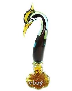 Murano Swan Figurine Hand Blown Glass Blue Black Burgundy Green 12.5 MINT