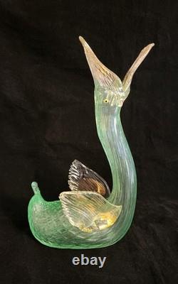 Murano Swan Vase Sculpture With Gold Aventurine Hand Blown 11 Tall Art Glass