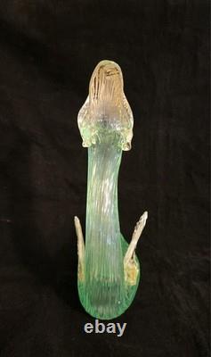 Murano Swan Vase Sculpture With Gold Aventurine Hand Blown 11 Tall Art Glass