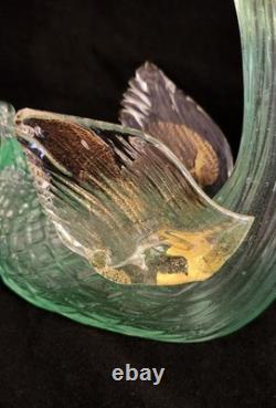 Murano Swan Vase Sculpture With Gold Aventurine Hand Blown 11 Tall Art Glass